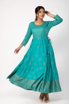 Gianna Women Embroidered Flared Kurta(Light Green)