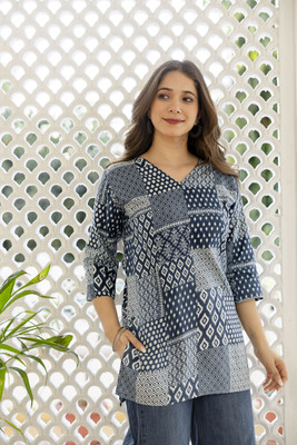 Zyla Women Printed Straight Kurta(Dark Blue)