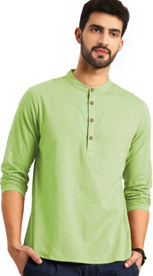 HOC's Men Solid A-line Kurta(Dark Green)