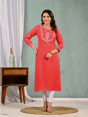 Ramkudi Women Embellished A-line Kurta(Orange)