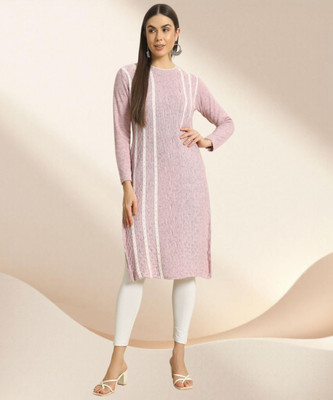 HERMISTON Women Striped Straight Kurta(Pink)