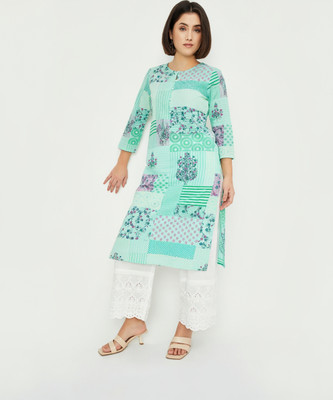 MAX Women Printed Straight Kurta(Blue)