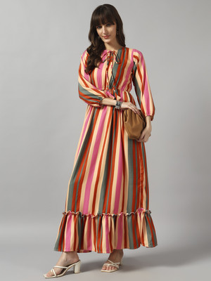 Raiyani Enterprise Women Fit and Flare Multicolor Maxi/Full Length Dress