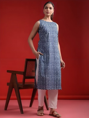 Gaurcollections Women Printed Straight Kurta(Blue)