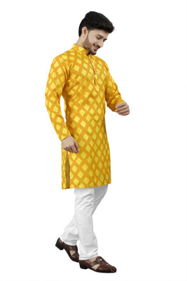 DHASU TRENDZ Men Printed Straight Kurta(Yellow)