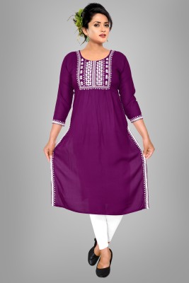 Haya Women Embroidered Straight Kurta(Purple)