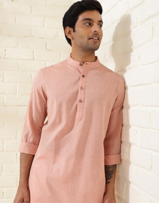 Fabindia Men Solid Straight Kurta(Orange)