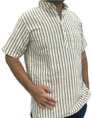 Great Ind Fashion Men Striped A-line Kurta(Green)