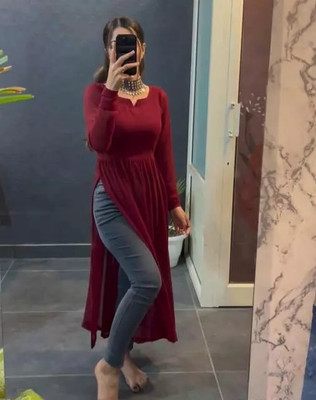 HK SHOPEE Women Solid Straight Kurta(Maroon)