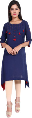 Yash Gallery Women Solid Asymmetric Kurta(Blue)