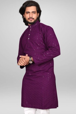 Alankrit Men Embellished Straight Kurta(Purple)