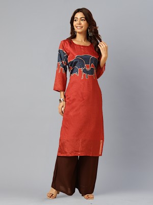 GULMEHAK Women Printed Straight Kurta(Red)