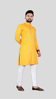 The Fashion Outlets Men Solid A-line Kurta(Yellow)
