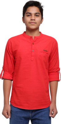 JABAMA Boys Solid Straight Kurta(Red)