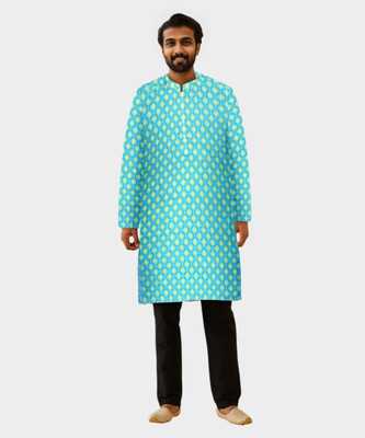 GENX Men Printed Straight Kurta(Light Blue)