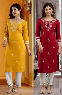 vikshi Women Chikan Embroidery A-line Kurta(Multicolor)