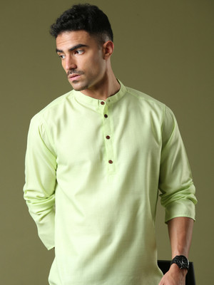Voroxy Men Self Design Straight Kurta(Light Green)