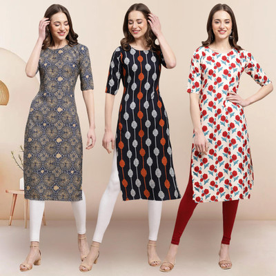 1 Stop Fashion Women Printed, Geometric Print Straight Kurta(Multicolor)