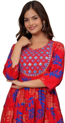 Mehtaji Women Printed Anarkali Kurta(Multicolor)