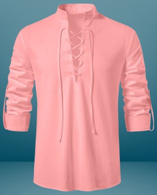 MACSIVO Men Solid Straight Kurta(Pink)