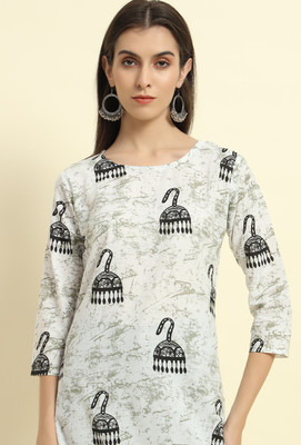 Surhi Women Printed Straight Kurta(White)