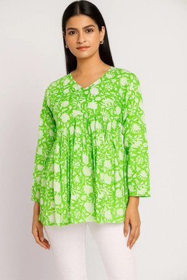 ARIZO Women Printed A-line Kurta(Green)