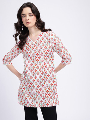 Anouk Rustic Women Printed Straight Kurta(White, Red)