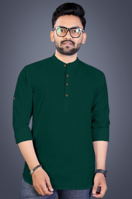 zbio Men Solid Straight Kurta(Green)