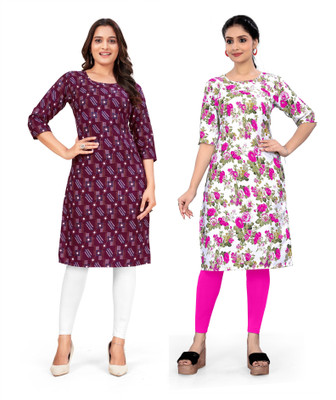 shilpa synthetic Women Printed Straight Kurta(Multicolor)