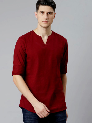 ELEPANTS Men Solid A-line Kurta(Maroon)
