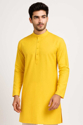 Ananta Men Solid A-line Kurta(Yellow)