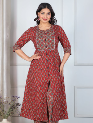 Aramya Women Printed A-line Kurta(Red)