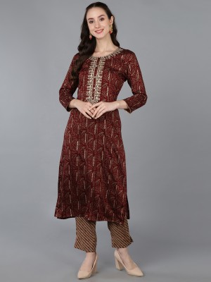 AHIKA Women Embroidered Straight Kurta(Maroon)