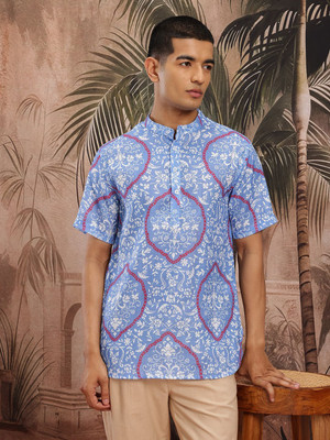Sangria Men Printed Straight Kurta(Blue)