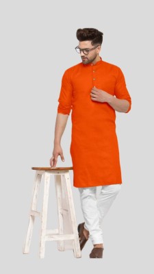 Anuj Fashion Men Solid A-line Kurta(Orange)