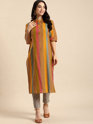 ANOUK Women Striped Straight Kurta(Multicolor)