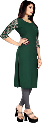 HouseOfCommon Women Solid Straight Kurta(Green)