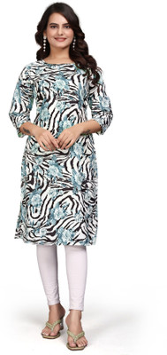 zindora Women Printed Straight Kurta(Blue)