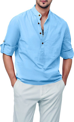 Paasbaan Men Solid Straight Kurta(Blue)