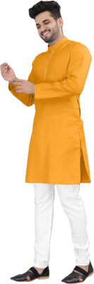 KRISHASALES Men Solid Straight Kurta(Gold)