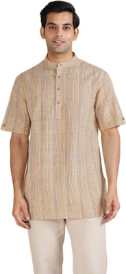 Fabindia Men Striped Straight Kurta(Beige)