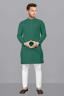 shreeji creation Men Solid Straight Kurta(Dark Green)