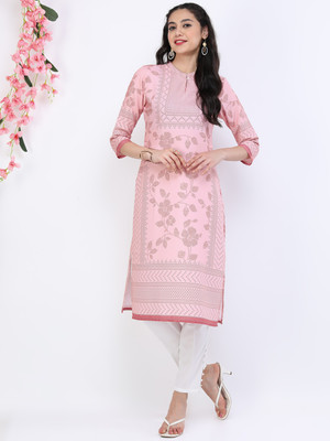 Vishudh Women Printed Straight Kurta(Pink)