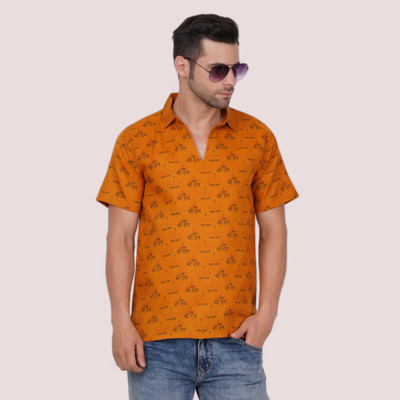 AXOLOTL Men Printed Straight Kurta(Orange)