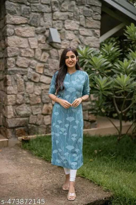 RAMDEVNOVELTYENTERPRISE Women Printed Straight Kurta(Dark Blue)