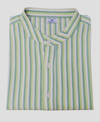 Keshar Men Striped, Self Design Straight Kurta(Green, Yellow, White)