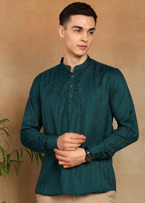 FUBAR Men Self Design Straight Kurta(Green)