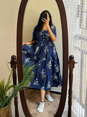 AURIPRX FASHION Women Printed Anarkali Kurta(Blue)