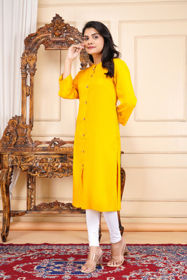 SHREEML Women Solid A-line Kurta(Yellow)