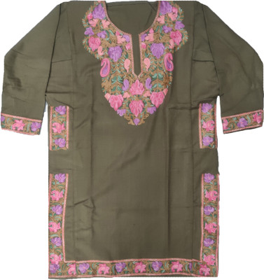 Kashmiri Women Embroidered Straight Kurta(Grey)